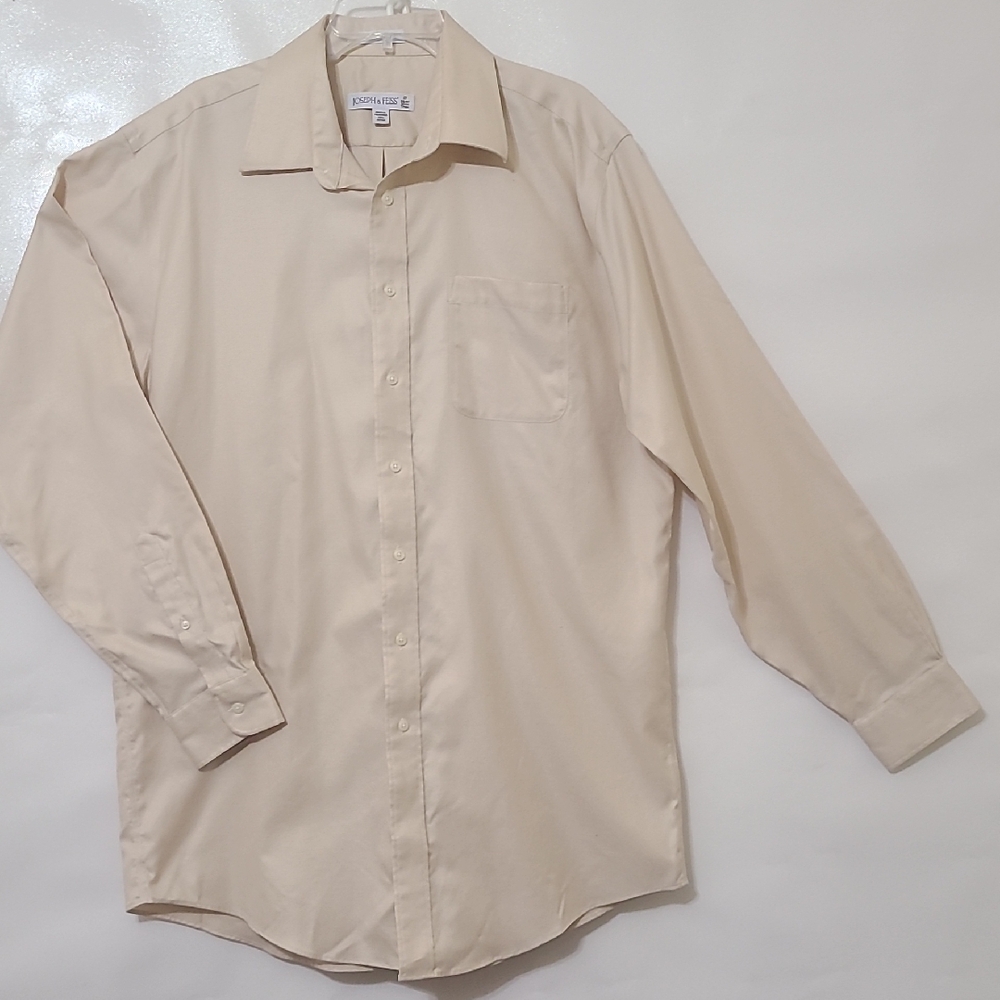 Joseph & Feiss Men's Cream Long Sleeve No Iron Dress Shirt - Size 17 36-37 Tall